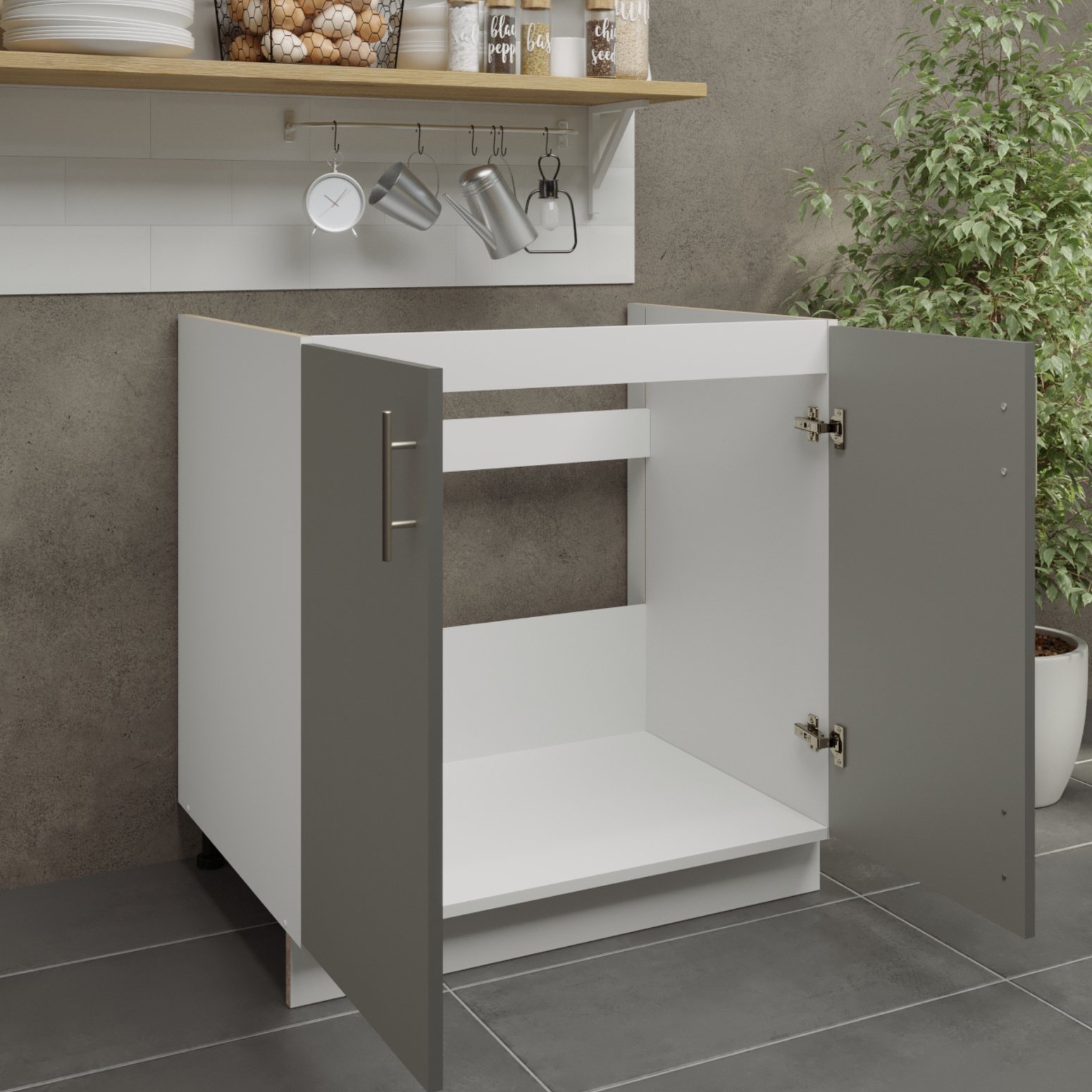 JD Greta 800mm Adjustable Leg Sink Cabinet with 2 Doors - Grey Matt - Image 2