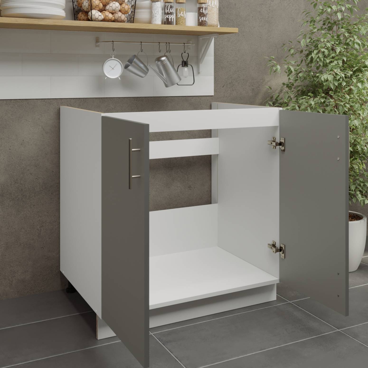 JD Greta 800mm Adjustable Leg Sink Cabinet with 2 Doors - Grey Matt - Image 2
