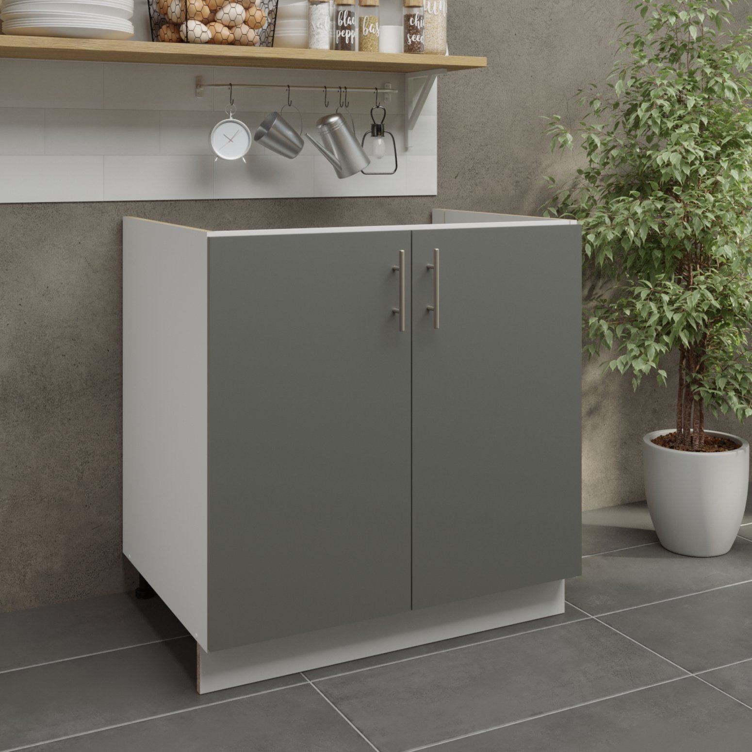 JD Greta 800mm Adjustable Leg Sink Cabinet with 2 Doors - Grey Matt - Image 3