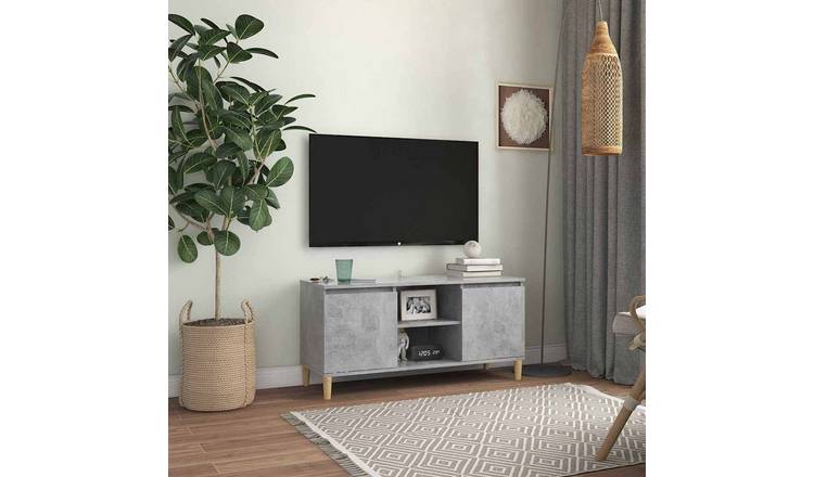 Walplus 2 Compartment Solid Wood TV Cabinet - Stone Grey - 103.5 x 35 x 50 cm