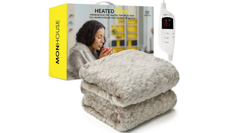 MONHOUSE Heated Electric Throw with 9H Timer & 9 Heat Setting Blanket - Cream