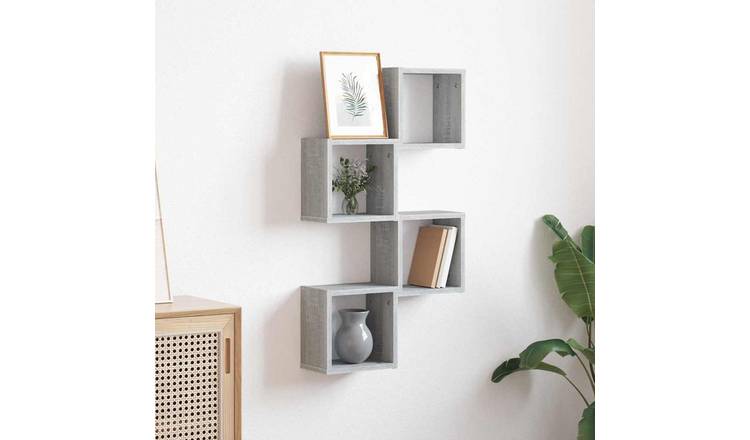 Walplus Pack of 4 Engineered Wood Wall Shelf - Grey and Oak - 26 x 15 x 26 cm