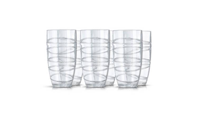 LIVIVO Set of 6 Swirl Design Plastic Tumblers - 600ml - Clear