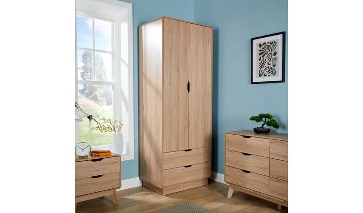 Home Source Nordica 2 Door 2 Drawer Wardrobe – Oak