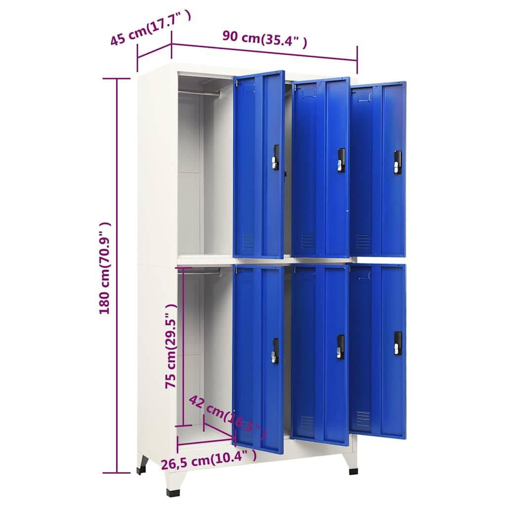 Walplus Steel 6 Door Hanger Locker Cabinet - Grey and Blue - 90 x 45 x 180 cm - Image 8