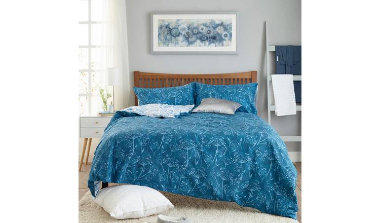 Deyongs Cow Parsley Blue Floral Printed Duvet Set - Super King