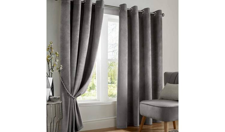 Alan Symonds Velvet Blackout Eyelet Curtains - Silver - 117 x 137cm
