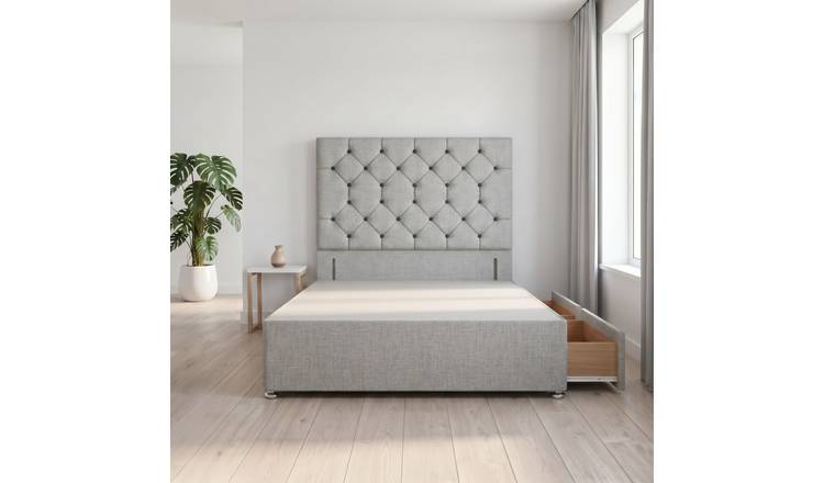 Somnior Diamante Linen 4FT Small Double 2 Drawer Divan Bed Base - Light Grey