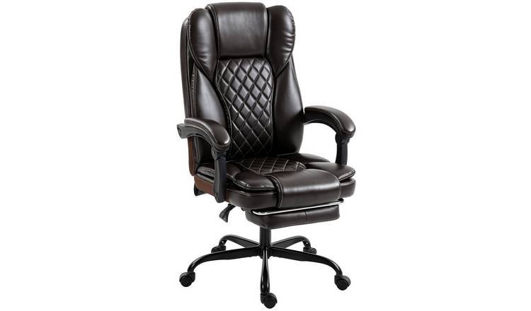 HOMCOM Faux Leather Office Chair with Reclining Back and Footrest - Brown