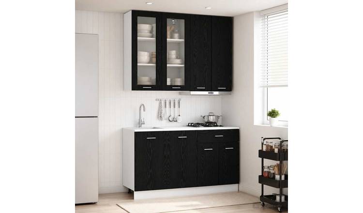 Walplus 4 Piece Engineered Wood Kitchen Unit Set - Black Oak