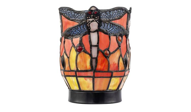 Happy Homewares Dragonfly Tiffany in Orange and Toned Amber Table Lamp - 15cm
