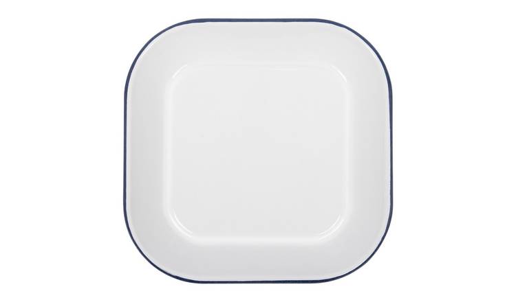Argon Tableware White Square Enamel Baking Tray - Blue