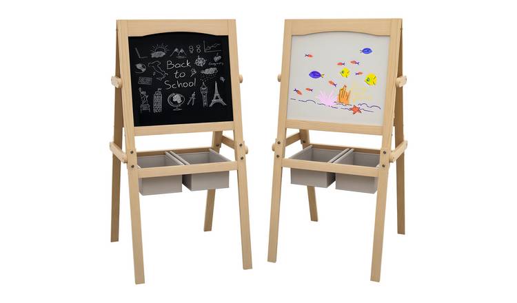 AIYAPLAY 3 in 1 Paper Roll Blackboard Baskets Kids Easel - Natural Wood