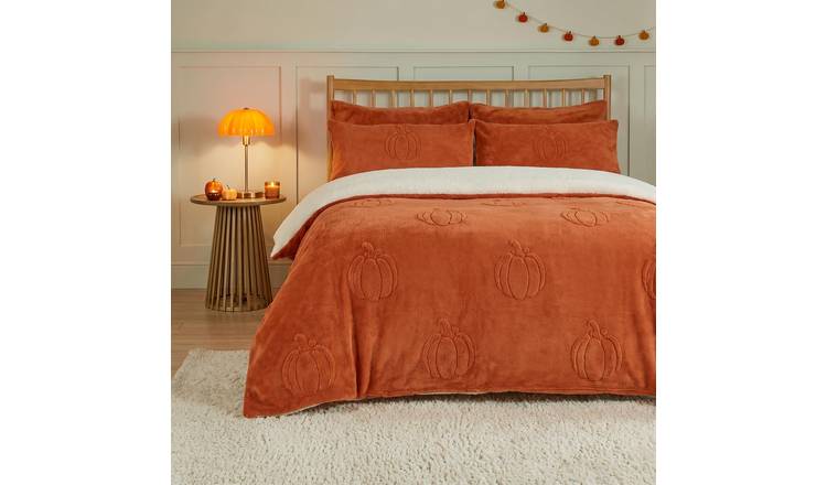 OHS Tufted Pumpkin Teddy Duvet Cover Set - Rust - King