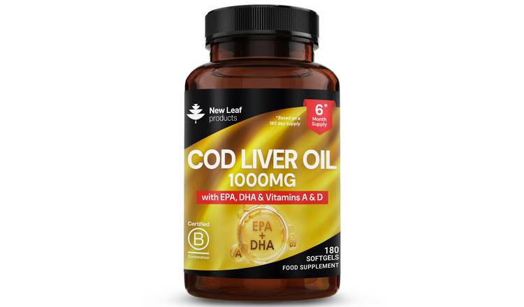 New Leaf Cod Liver Oil With Omega 3 EPA DHA 1000mg Vitamins - 180 Softgels