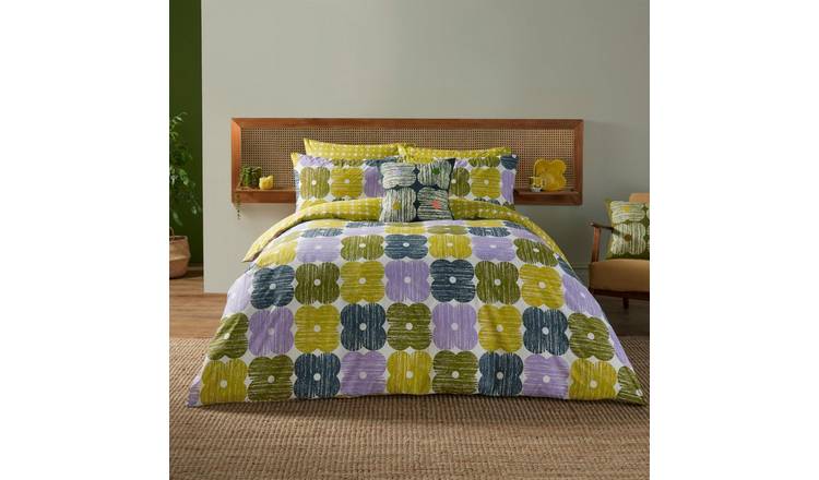 Orla Kiely Textured Flower Moss Green Duvet Cover Set - Double