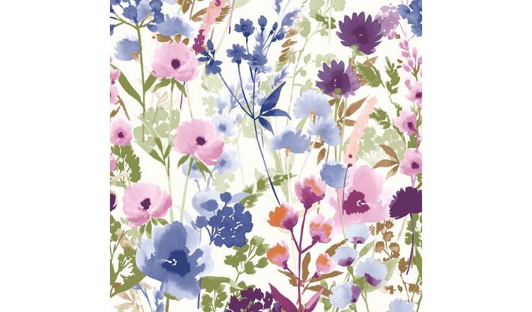 Muriva Catherine Lansfield Countryside Floral Wallpaper - Pink & Blue