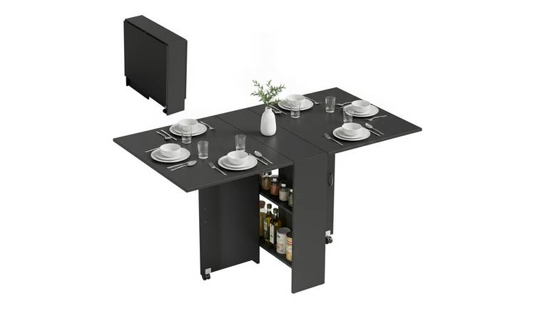 HOMCOM Folding Dining Table with 2-Tier Shelves for 4-6 People - Black