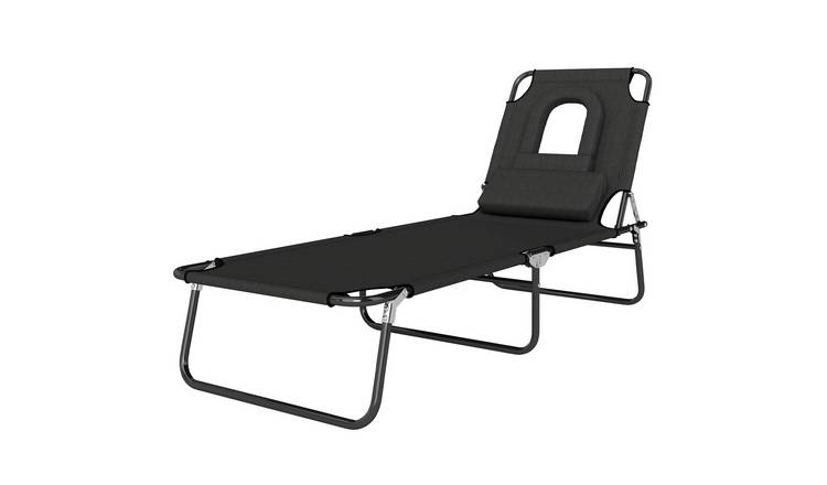 Outsunny Folding Sun Lounger with Face Hole - Black