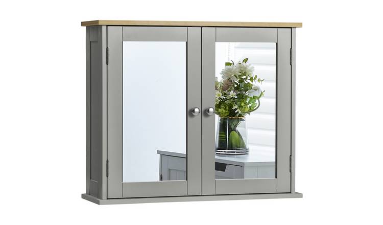 Bath Vida Priano 2 Door Mirrored Wall Cabinet - Grey & Oak