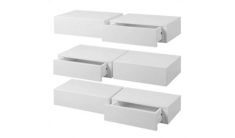 Harbour Housewares Wooden Floating Shelves with Drawer Pack of 6 - White
