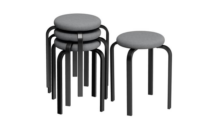 HOMCOM Set of 4 Stackable Cushioned Stools – Dark Grey