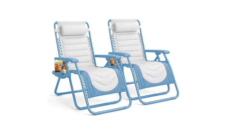 Keplin Set of 2 Colour Block Padded Zero Gravity Chairs - Blue