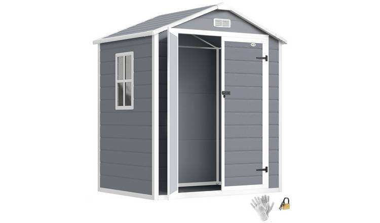 Outsunny Plastic Garden Shed with Floor for Patio Lawn Outdoor - Grey