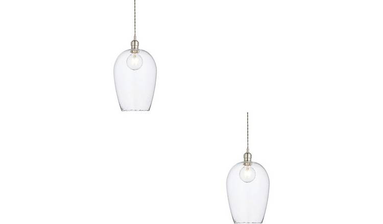 Loops Direct Set of 2 Steel Glass LED Pendant Light - Bright Nickel
