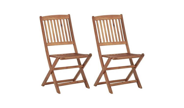 Walplus Pack of 2 Solid Acacia Wood Folding Chairs - Brown - 48.5 x 57 x 91 cm