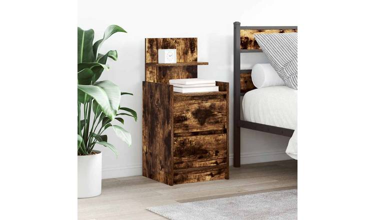 Walplus 2 Drawer Engineered Wood Bedside Cabinet - Dark Oak - 38 x 34 x 80 cm