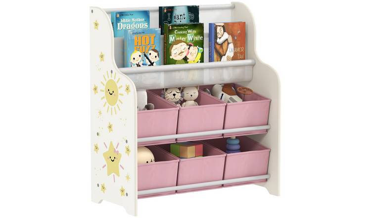 AIYAPLAY 2 Tier Fabric Toy Organiser with 6 Drawers Kids Storage Shelf - Pink