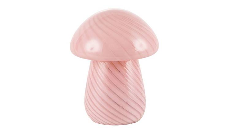 Happy Homewares Mushroom Glass with Pink Stripe Effect Pattern Table Lamp - 17cm