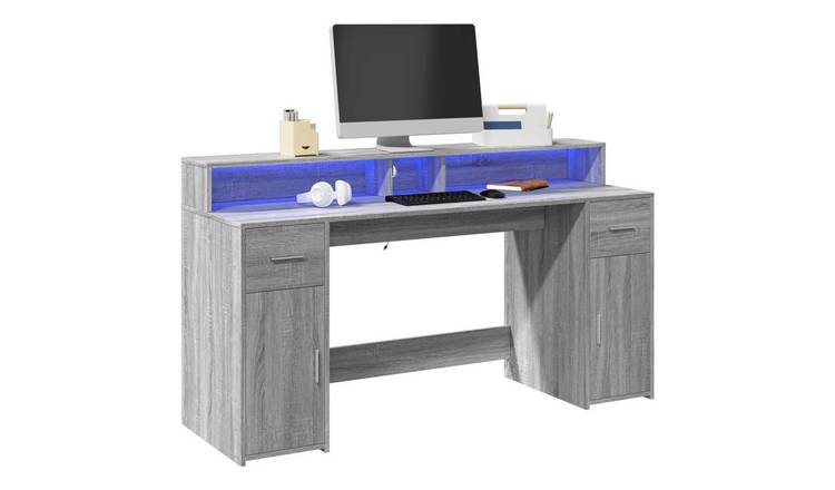 Walplus LED Engineered Wood Desk - Grey and Oak - 160 x 55 x 91 cm