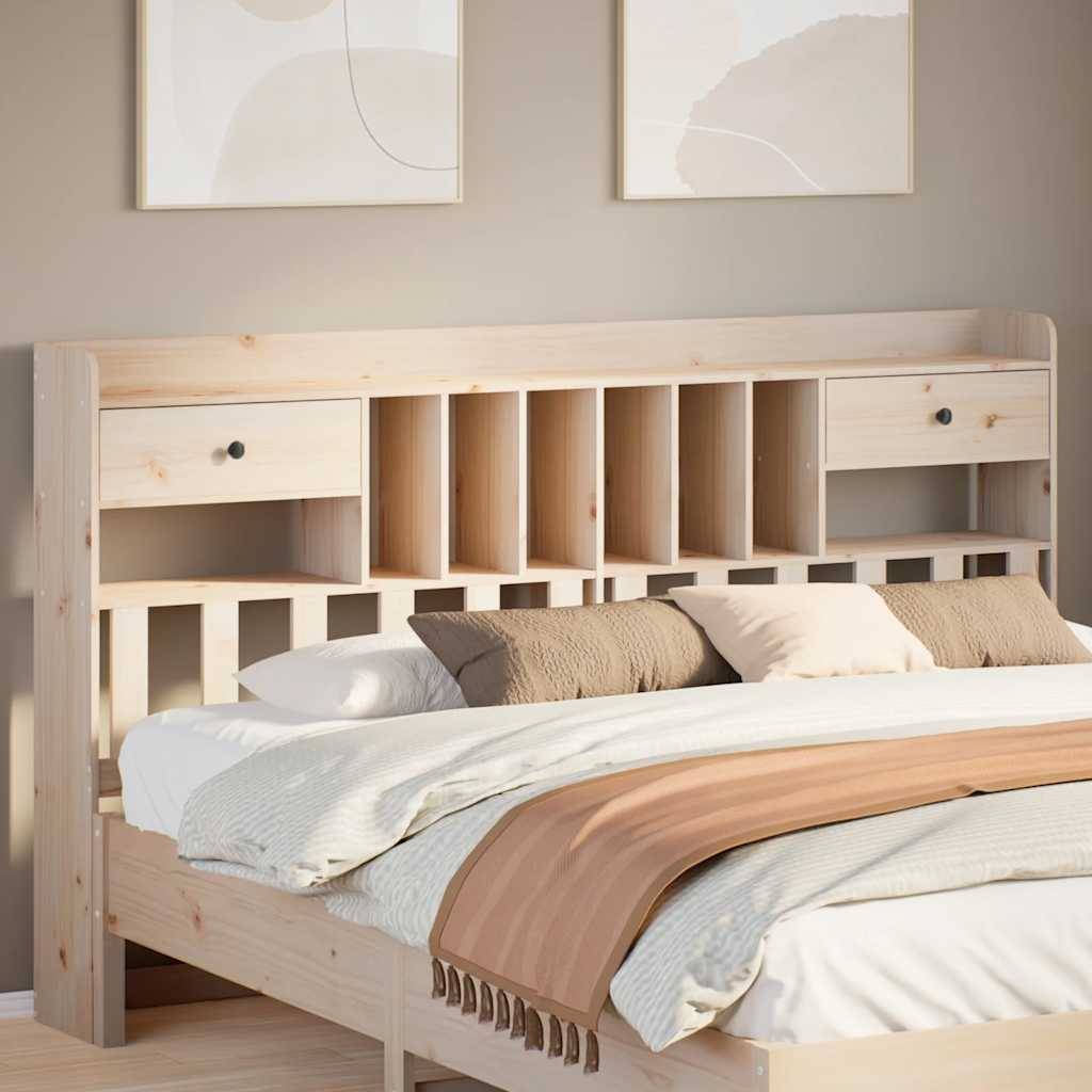 Walplus Pine Wood Headboard with Storage - Brown - 186 x 23 x 110 cm - Image 1