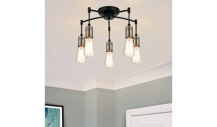 Cosylyte Linton Industrial 5 Light Ceiling Light - Antique Brass and Black