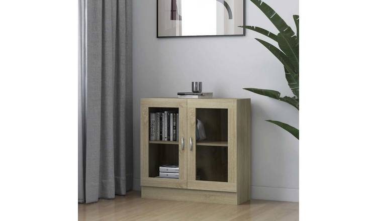 Walplus Engineered Wood Display Cabinet - Light Oak - 82.5 x 30.5 x 80 cm