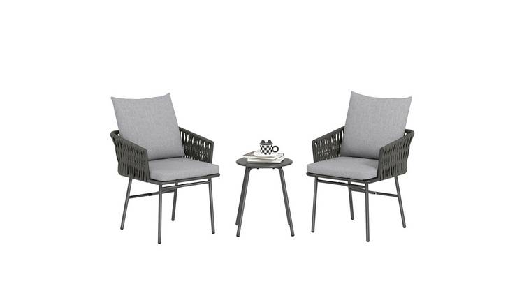 Outsunny 3 Piece Rattan Garden Bistro Set with 4 Cushions - Grey