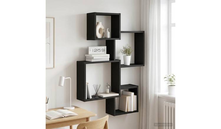 Walplus Engineered Wood Wall Cube Shelf - Dark Oak - 64 x 13.5 x 91.5 cm