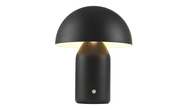 Happy Homewares Rechargeable Mushroom in Mat Black with Touch Table Lamp - 25cm