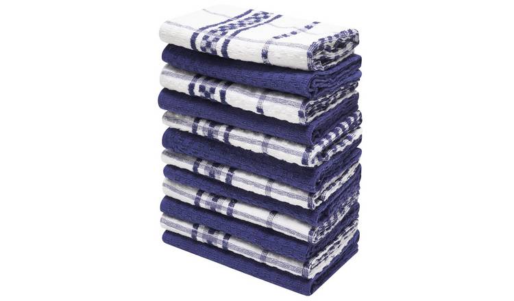 K Collection Checked Pack of 12 Tea Towel - Navy