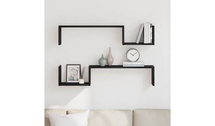 Walplus Pack of 2 Engineered Wood Wall Shelf - Dark Oak - 100 x 15 x 20 cm