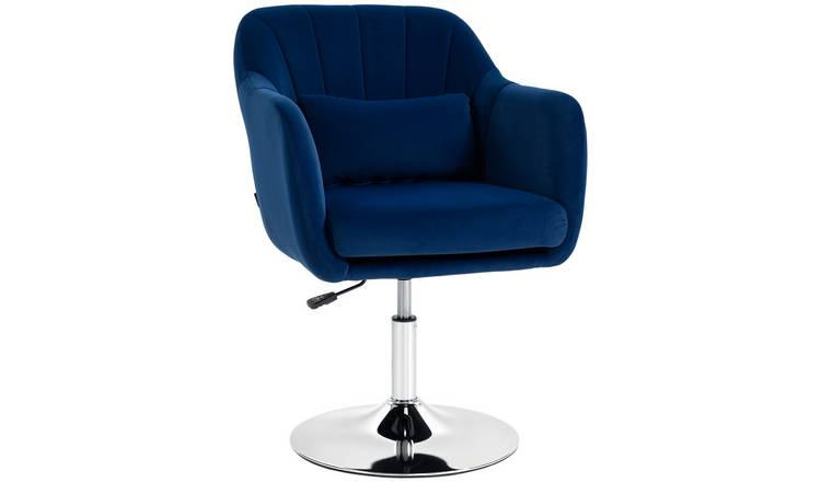 HOMCOM Adjustable  Velvet Swivel Accent Chair with Lumbar Support - Dark Blue