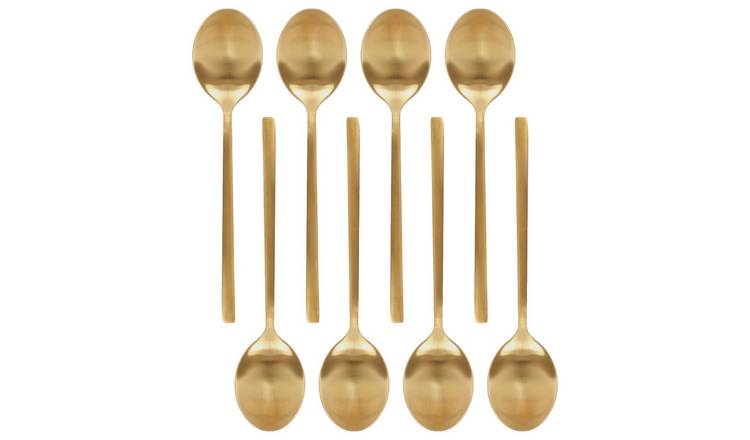 Argon Tableware Stainless Steel Dessert Spoons - Gold - Pack of 8