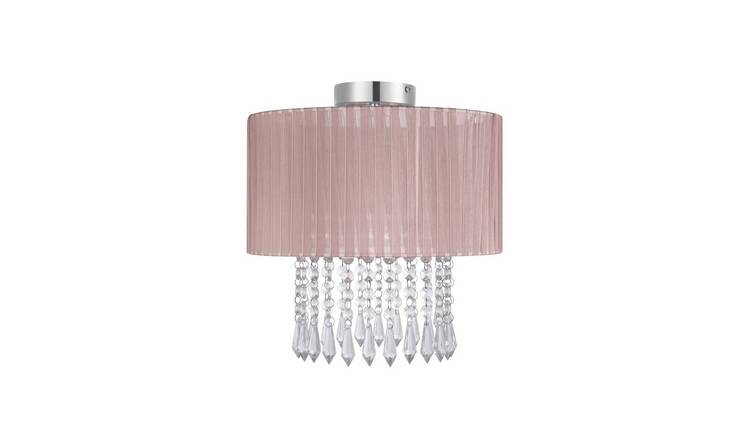 Cosylyte Winni Modern Beaded Voile Pink Shade Ceiling Light - Chrome