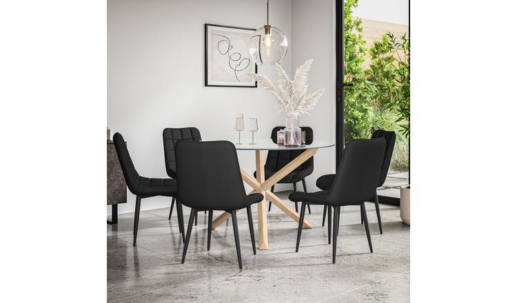 Furniture Online Malvern Nova Glass Top Dining Table & 6 Black Chairs