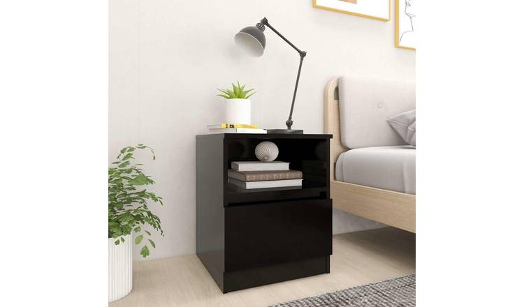 Walplus Pack of 2 1 Drawer Engineered Wood Bed Cabinet - Black - 40 x 40 x 50 cm