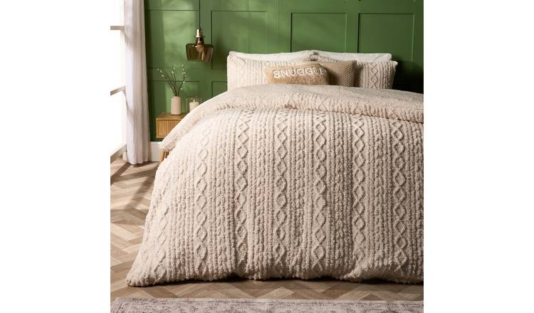 OHS Cable Knit Fleece Duvet Cover Set Bedding Natural - King