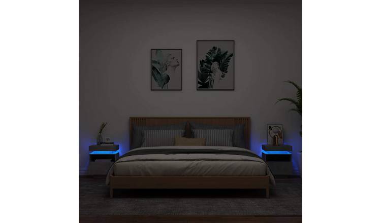 Walplus Pack of 2 LED Bedside Cabinet - Stone Grey - 40 x 39 x 48.5 cm