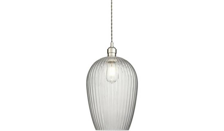 Loops Direct Nickel Plate LED Pendant Light - Clear Ribbed Glass